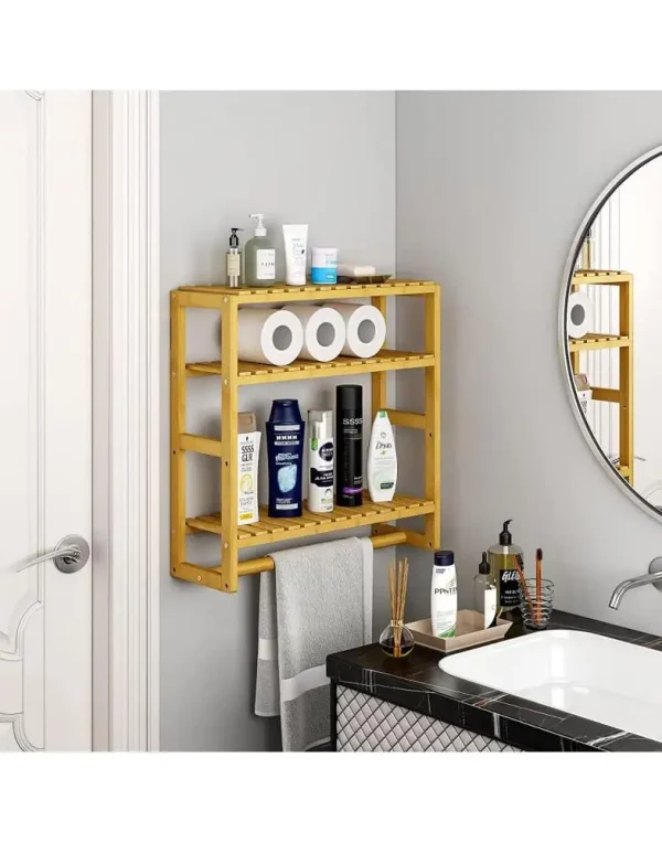 מדפים יפים מבמבוק לתלייה בחדר האמבטיה ולאחסון יעיל