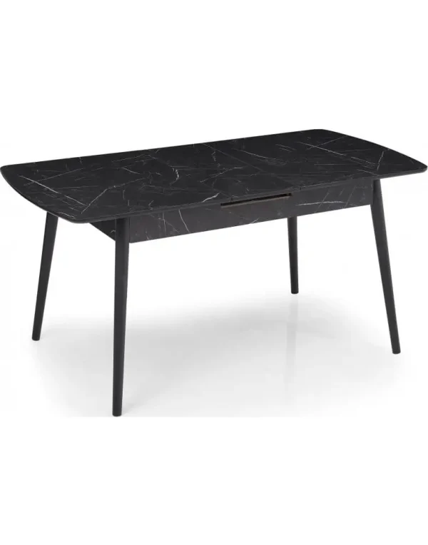 שולחן אוכל מהודר ומתרחב בצבע שחור עם מנגנון פתיחה אוטומטי