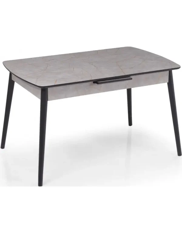שולחן אוכל מהודר ומתרחב בצבע אפור בהיר עם מנגנון הרחבה אוטומטי