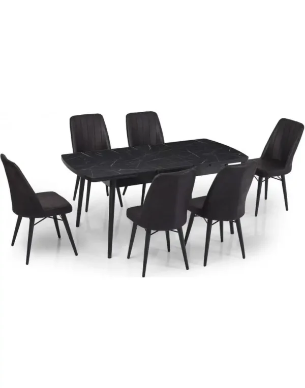 שולחן אוכל מתרחב עם כיסאות בריפוד קטיפה
