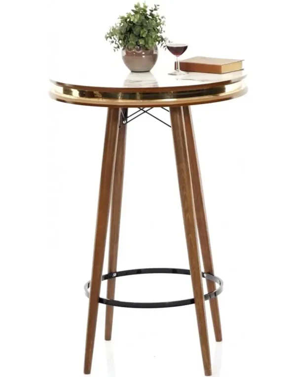 שולחן בר עגול ואלגנטי מעץ טבעי וחיבורי מתכת